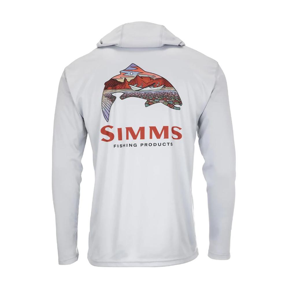Fishwest Logo Simms Tech Hoody Men's in Trout Logo Flame and Sterling